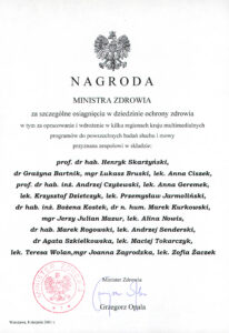 Nagroda zespołowa I stopnia Ministra Zdrowia i Opieki Społecznej – 1997 r.