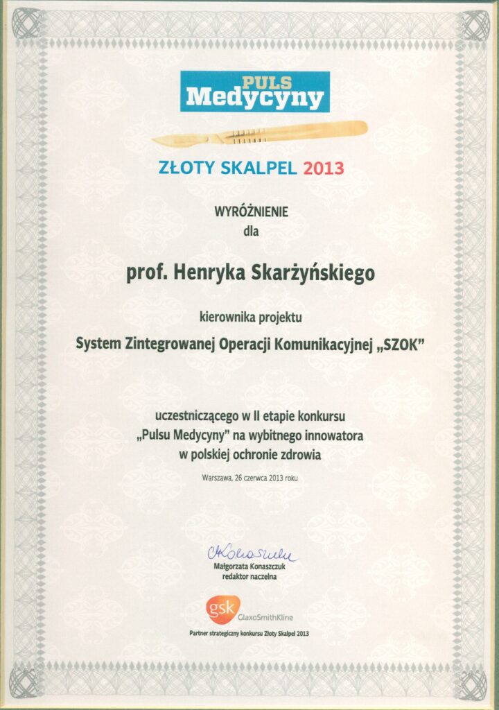 Prof. Henryk Skarżyński wyróżniony za „SZOK”®