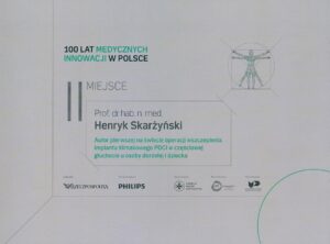 Prof. Henryk Skarżyński a remporté la 2ème place honorable au concours de Rzeczpospolita « 100 ans d’innovation médicale en Pologne »