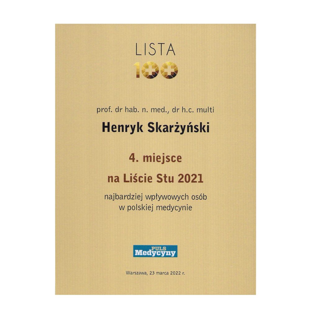 El profesor Henryk Skarżyński vuelve a liderar el plebiscito de las 100 personas más influyentes de la medicina polaca