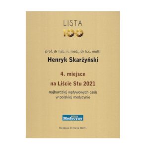 Il professor Henryk Skarżyński nuovamente uno dei migliori nel plebiscito delle cento persone migliori nella medicina polacca